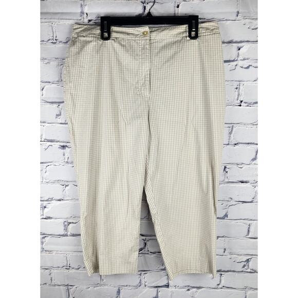 Jaclyn Smith Pants Sport Gingham Capri Cream and white cottage prarie coquette - Picture 1 of 7